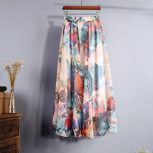 Vintage Bohemian Long Skirts Women Elegant Chiffon Saia Harajuku Beach High Waist Long Skirt Woman Clothes Faldas Tutu Vestidos