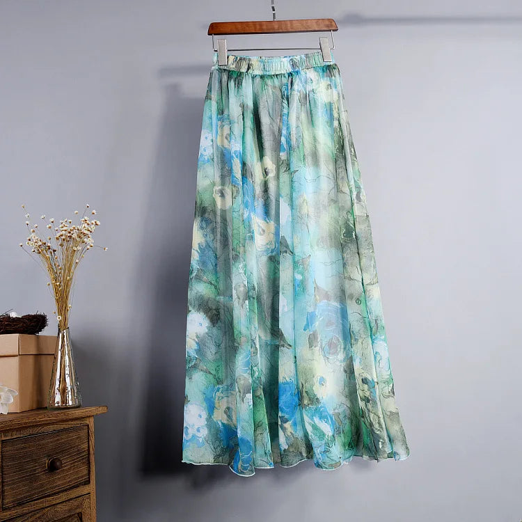 Vintage Bohemian Long Skirts Women Elegant Chiffon Saia Harajuku Beach High Waist Long Skirt Woman Clothes Faldas Tutu Vestidos