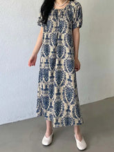 Load image into Gallery viewer, Holiday Summer Maxi Dress Women Fashion Short Sleeve Robe Vintage Printed Bandage O-neck Sundress Casual Loose Vestidos