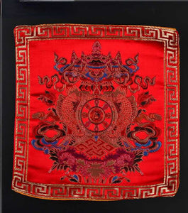 Tibetan Style Cloth Mat Embroidered with Eight Auspicious Crosses, Diamond Pestle, Bell Pestle, Tablecloth