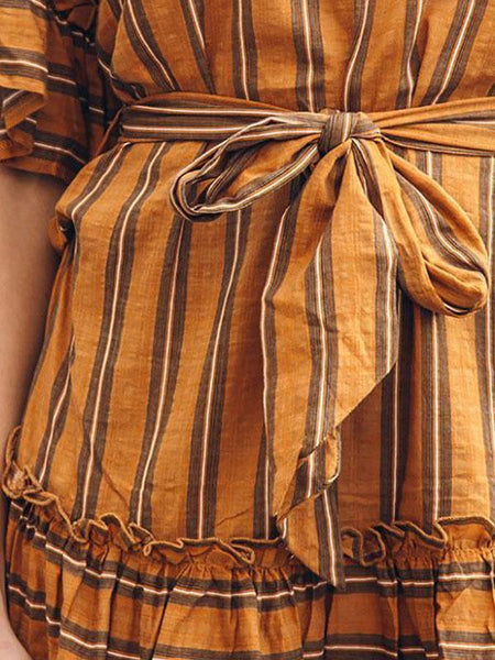 Fashion Striped Puff Sleeves Mini Dress