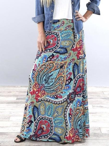 Summer New Exotic Print Skirt With Big Swing Skirt