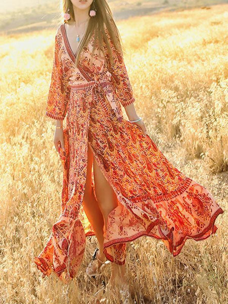 Bohemia V-neck Printed Maxi Dress