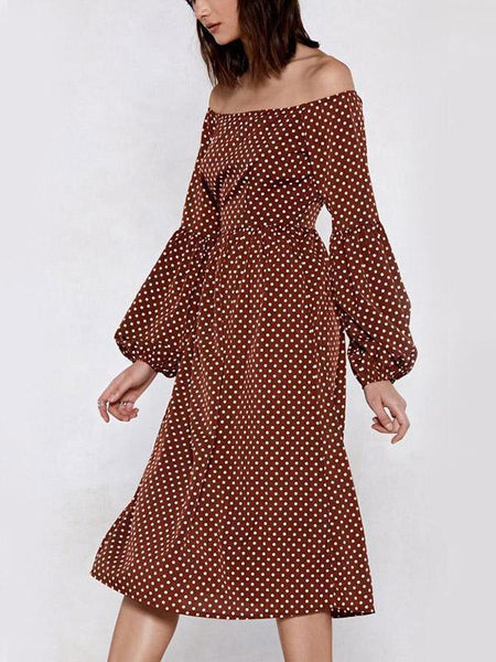 Polka-dot Long Sleeves Midi Dress