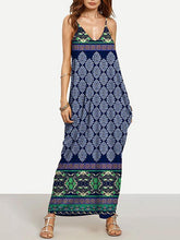 Load image into Gallery viewer, Fashion Navy Blue Bohemia Spaghetti Straps V Neck Maxi Dress