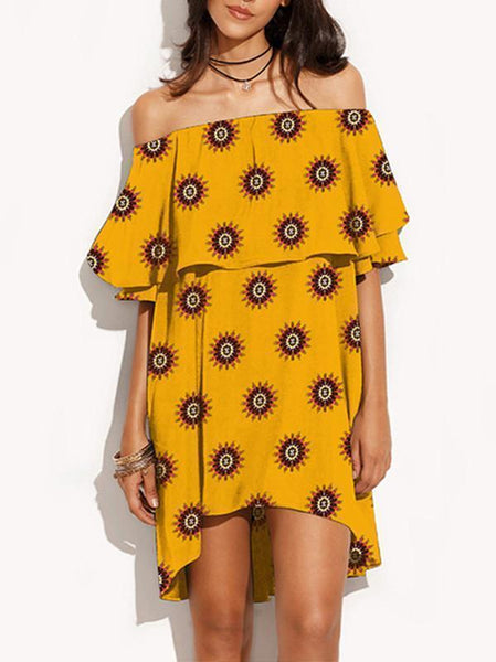 Elegant Flat Shoulder Hi-low Mini Bohemia Dress