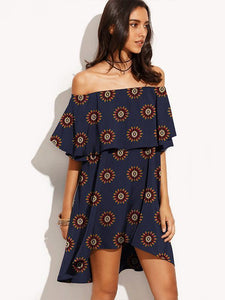 Elegant Flat Shoulder Hi-low Mini Bohemia Dress
