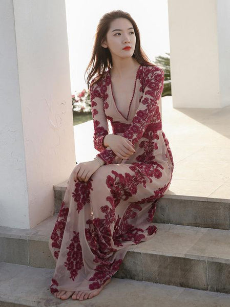 See-Through Jacquard Beach Maxi Dresses