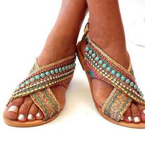Ethnic Style Flat Large Size Sandals