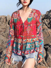 Load image into Gallery viewer, Floral Loose Long Sleeves Lace Up Blouses Shirt Bohemian Tops