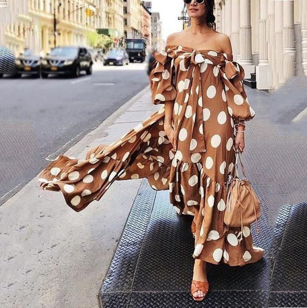 Fashion Polka Dot Sexy Off Shouler Long Dress