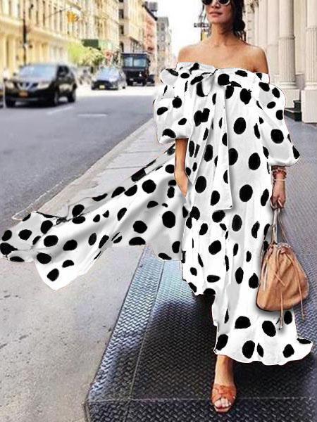 Fashion Polka Dot Sexy Off Shouler Long Dress