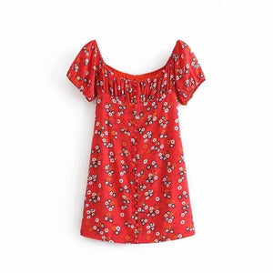 Spring New Tight-Fitting Small Floral Off-The-Shoulder Bag Hip Dress