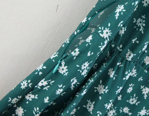 Spring New Bow Print V-Neck Short Sleeve High Waist Big Dress