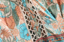 Load image into Gallery viewer, Boho Floral Print V-Neck Summer Flare Sleeve Hippie Beach Mini Dress