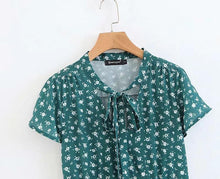 Load image into Gallery viewer, Spring New Bow Print V-Neck Short Sleeve High Waist Big Dress