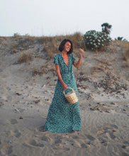 Load image into Gallery viewer, Spring New Bow Print V-Neck Short Sleeve High Waist Big Dress
