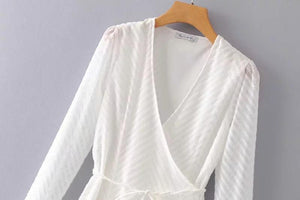 Spring V-Neck Irregular Solid Color Falbala Sleeves Dress