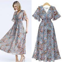 Load image into Gallery viewer, Large dress new Bohemian print slim Short Sleeve Dress