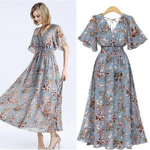 Large dress new Bohemian print slim Short Sleeve Dress