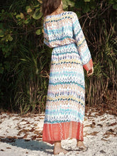 Load image into Gallery viewer, Long Sleeved Large Wave Printed Loose Tie V-neck Long Dress