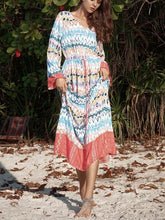 Load image into Gallery viewer, Long Sleeved Large Wave Printed Loose Tie V-neck Long Dress