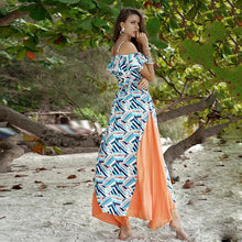 Load image into Gallery viewer, Boho Ruffled Sling Waist and Large Splicing Print Long Dress