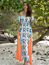 Load image into Gallery viewer, Boho Ruffled Sling Waist and Large Splicing Print Long Dress