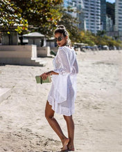 Load image into Gallery viewer, Flared Sleeves Hollow Crochet Swimwear Cover-ups Mini Dress