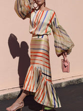 Load image into Gallery viewer, Strip Stitching Lantern Sleeve Special Design Party Long Dress