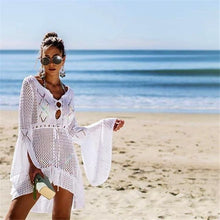 Load image into Gallery viewer, Flared Sleeves Hollow Crochet Swimwear Cover-ups Mini Dress