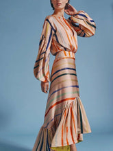 Load image into Gallery viewer, Strip Stitching Lantern Sleeve Special Design Party Long Dress