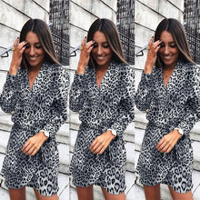 Load image into Gallery viewer, Autumn and Winter V-Neck Print Leopard Dress