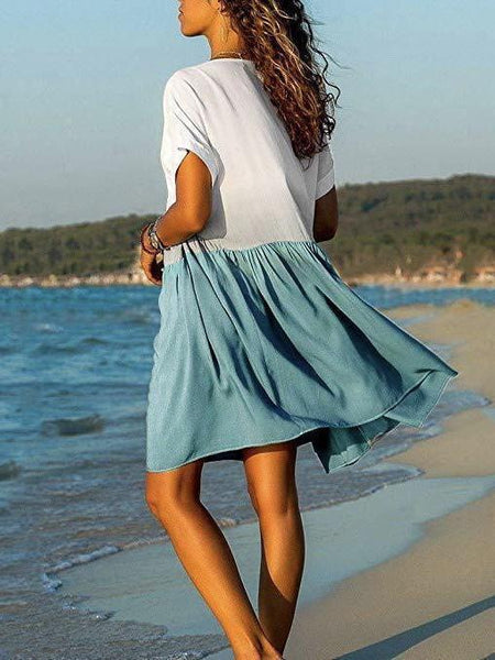 Summer V-neck Gradient Loose Short-Sleeved Dress