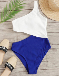 Colorblock Stitching Sexy Strapless One Piece Swimsuit