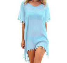 Load image into Gallery viewer, Crewneck chiffon fringed dress loose fit beach blouse