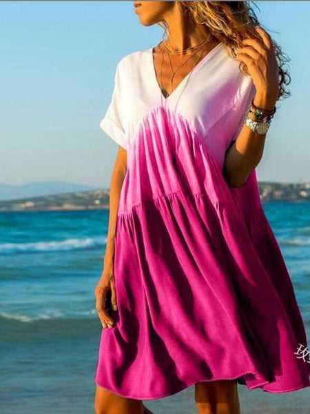 Summer V-neck Gradient Loose Short-Sleeved Dress