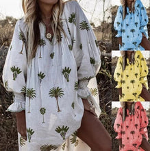 Load image into Gallery viewer, Five-Color V-Neck Large Size Printed Lantern Long-Sleeved Dress