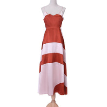 Load image into Gallery viewer, Red and White Stitching Strips Shoulder Strap Deep V-Neck Dress