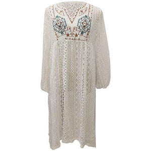 Lace Embroidered Beach Blouse Openwork Bikini Swimsuit Long Skirt Cover Up