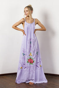 Bohemian Holiday Wind Color Flower Embroidery Strap Sexy Dress