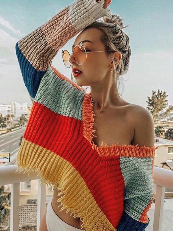 Colorful Knit Loose Long Sleeve Sweater