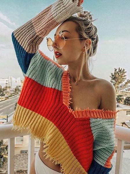 Colorful Knit Loose Long Sleeve Sweater
