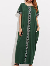 Load image into Gallery viewer, Green Round Neck Short Sleeve Loose Kaftan Dress