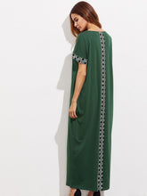 Load image into Gallery viewer, Green Round Neck Short Sleeve Loose Kaftan Dress