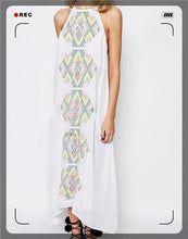 Load image into Gallery viewer, Color geometric embroidery suspenders long sleeveless sexy dress