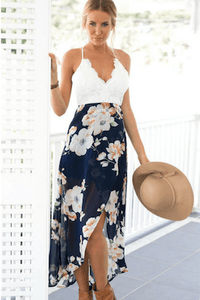 Lace-paneled Chiffon Backless V-neck Harness Dress