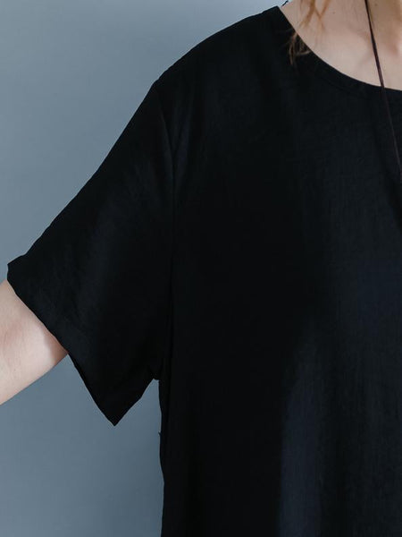 Print Round Neck Short Sleeve Loose Midi Dress