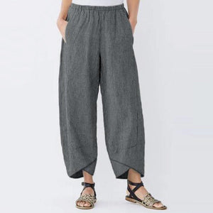 Plus Size Loose Women Yoga Trousers with Thin Strips and Wide Legs