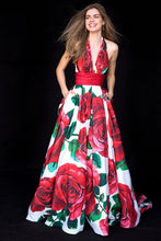 Load image into Gallery viewer, Dress halter neck V-neck backless rose flower long skirt